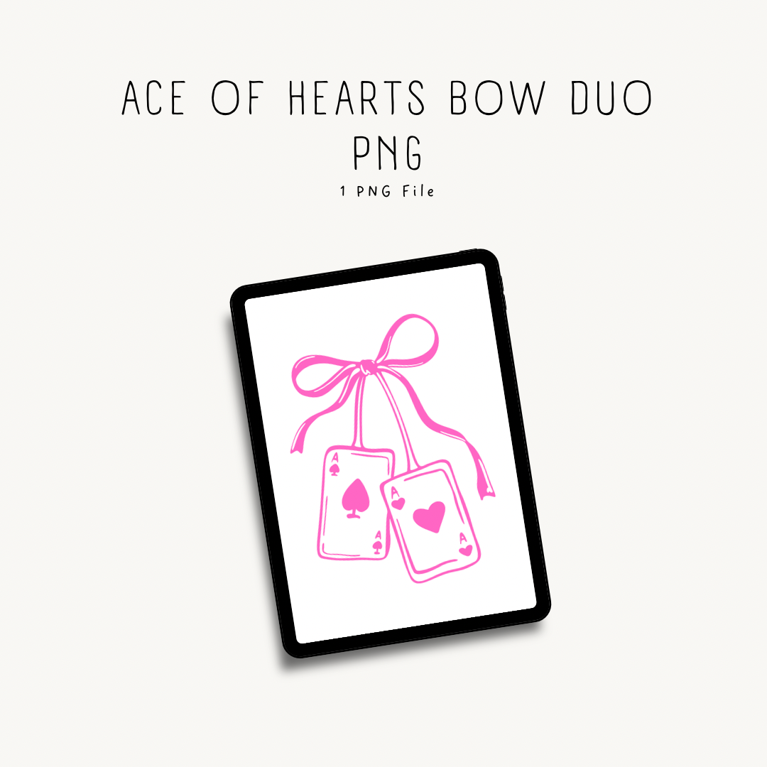 Two playing card aces with pink bow digital design — PNG clipart for print-on-demand, card games, and craft projects