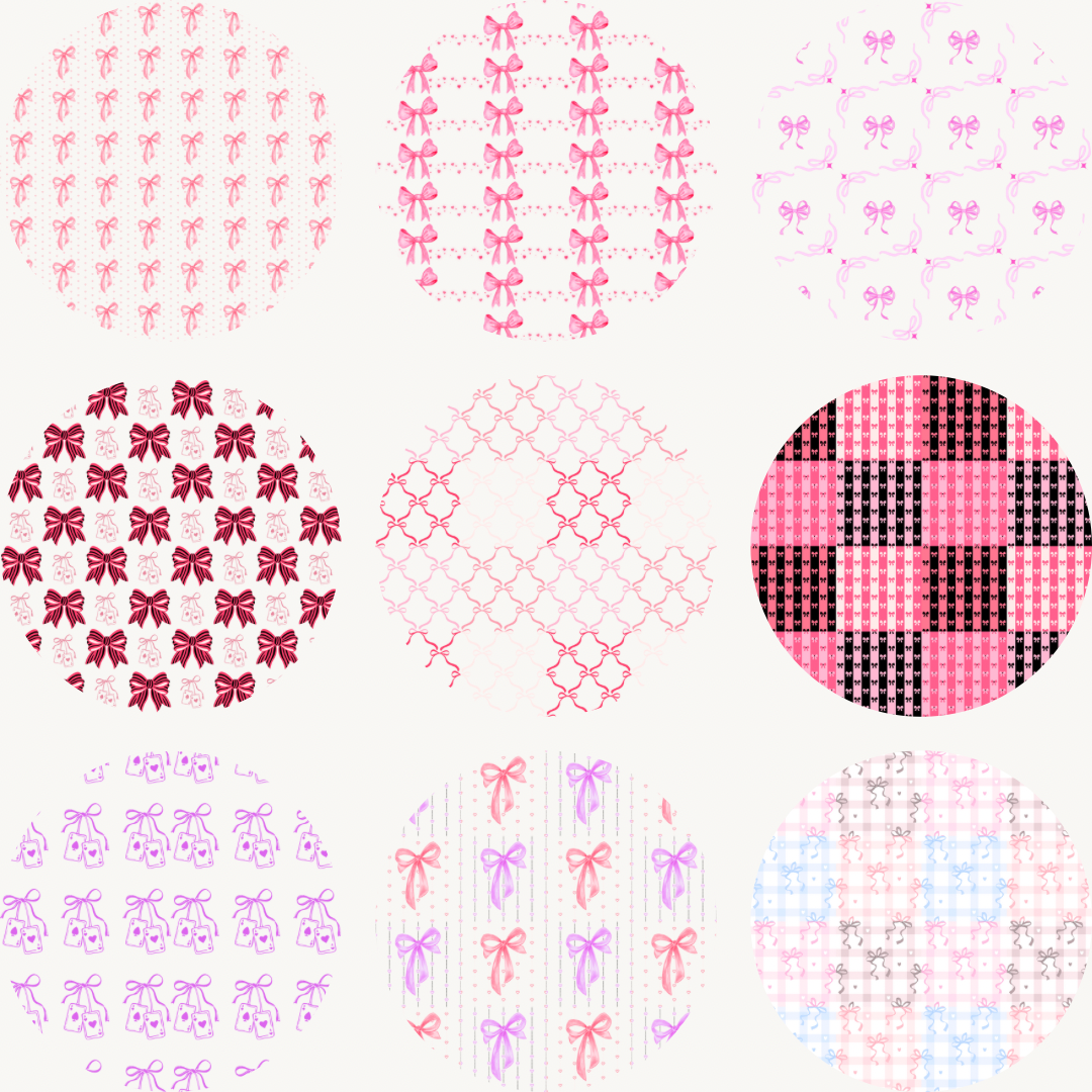 Seamless Bow Patterns – 9 Feminine Digital Backgrounds | Pink Aesthetic