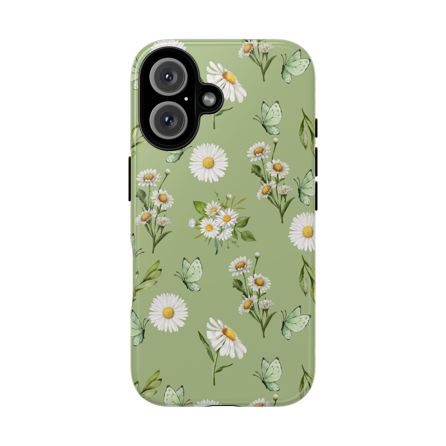 Phone case with floral design on a green background (Pattern Aae 001)