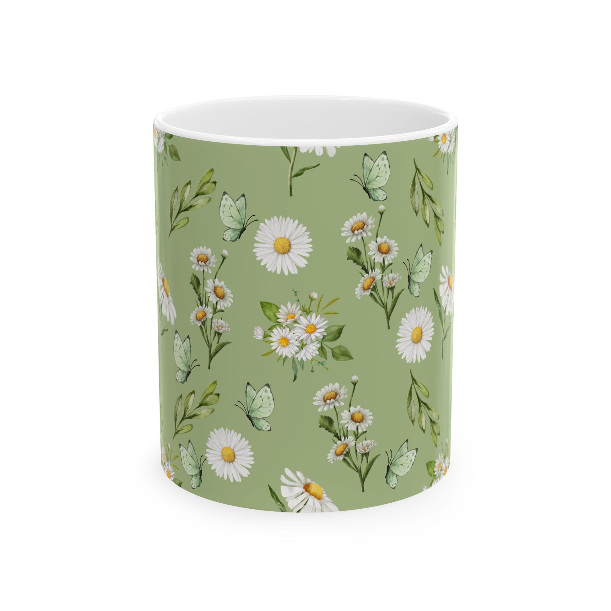 Green mug with floral pattern on a white background (Pattern Aae 001)