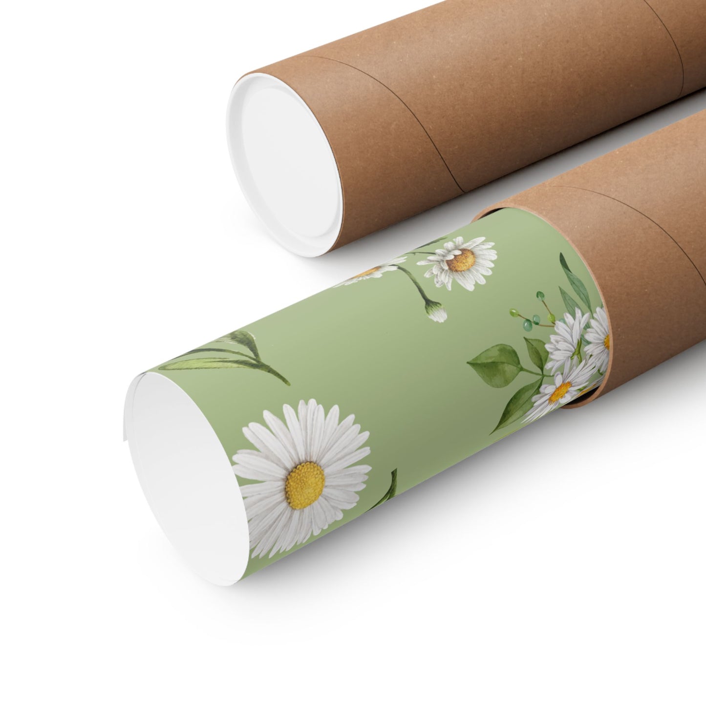 Roll of floral-patterned paper with a cardboard tube on a white background (Pattern Aae 001)
