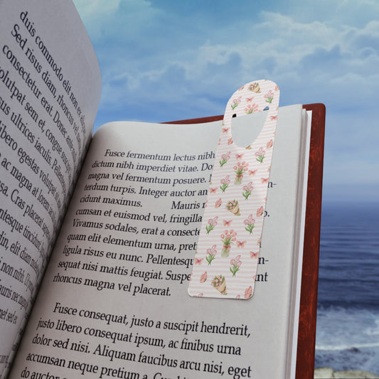 Floral bookmark on an open book with a scenic background (pattern Aae 002)