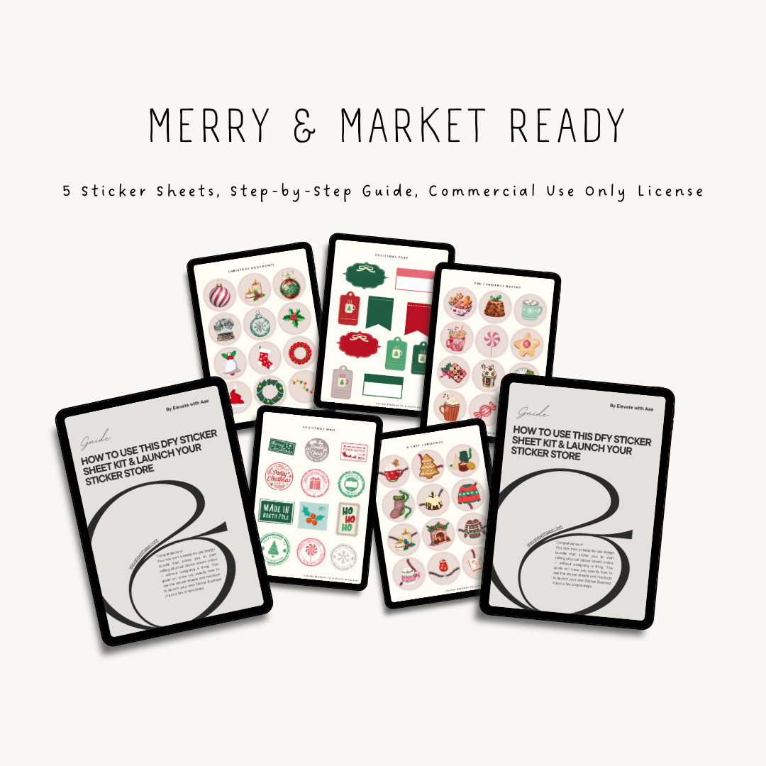 Christmas Sticker Sheet DFY Business Kit – 5 Ready-to-Sell Sticker Sheets for Your Shop | Instant Inventory for Etsy, Shopify & Small Biz Owners