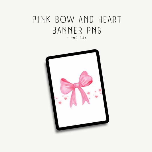 Pink bow and heart banner PNG — high-quality clipart for print-on-demand, crafting, and DIY design projects