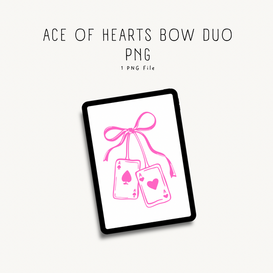 Two playing card aces with pink bow digital design — PNG clipart for print-on-demand, card games, and craft projects