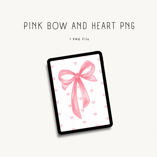 Pink bow and heart PNG — cute clipart for print-on-demand products, scrapbooking, and DIY crafting projects
