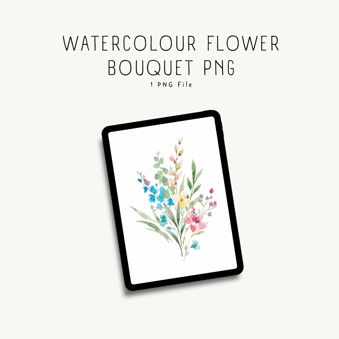 Watercolor flower bouquet PNG — high-quality floral design for print-on-demand, scrapbooking, and crafting projects